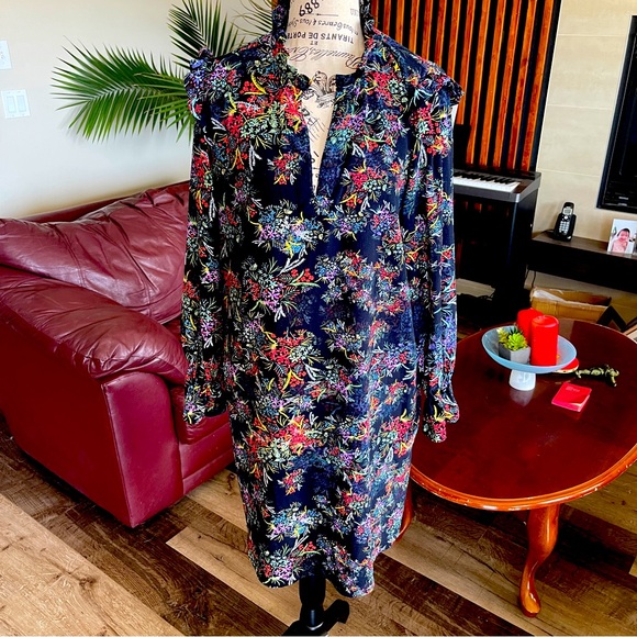 H&M Floral Dark Blue Color Boho Style Mini Dress - Picture 4 of 8